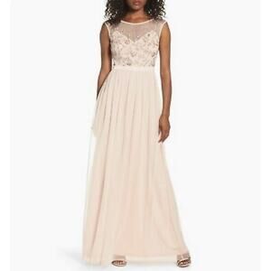 ADRIANNA PAPELL BEADED MESH GOWN FORMAL MAXI DRESS NEW WITH TAGS WOMEN SIZE 2/S